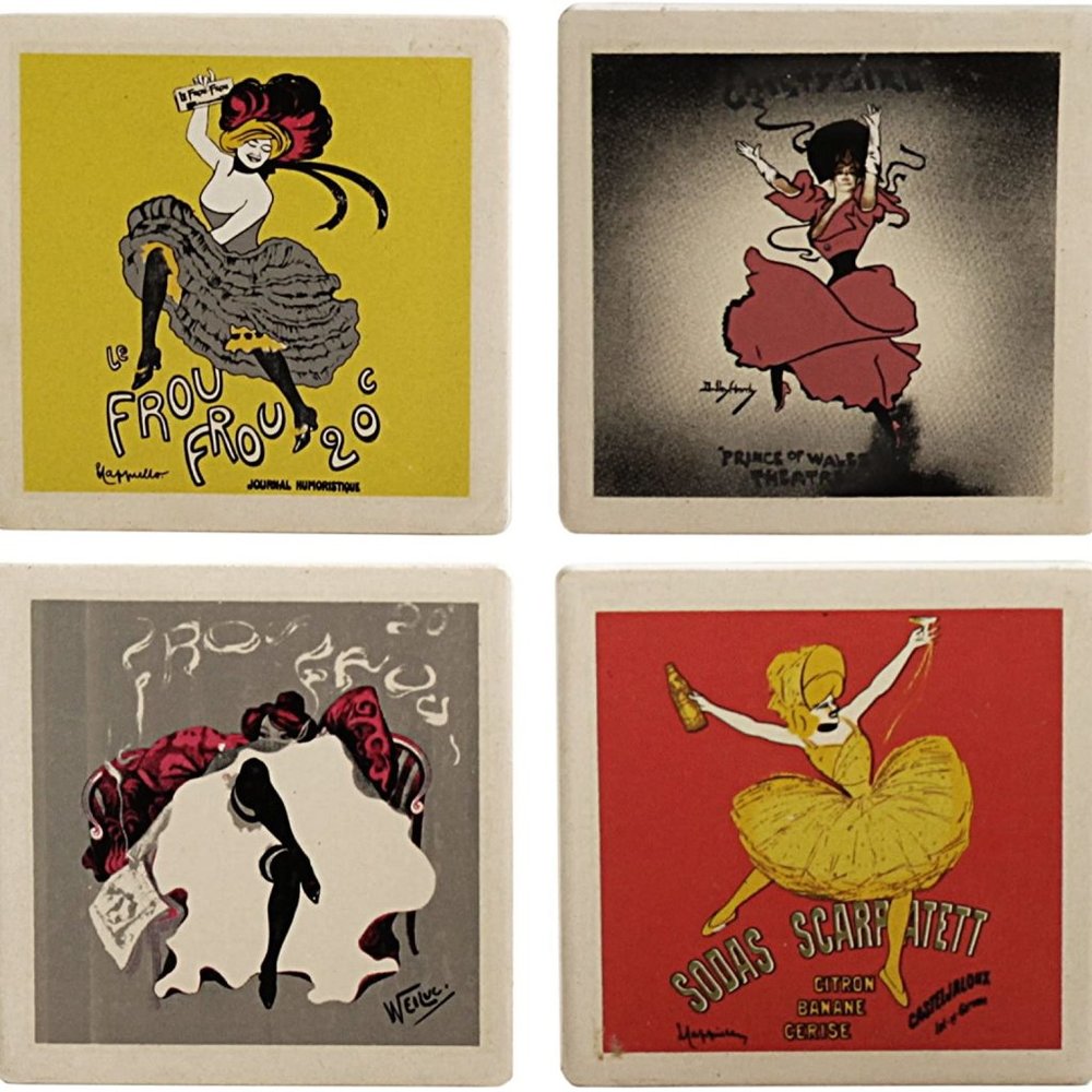 French Can Can Girl Coaster Set 4 Pc Le Frou Frou Design Ceramic Multi-Color NOS